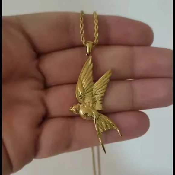 Swallow Peace Bird 18k Gold Stainless Steel Ring, Earrings, Necklace Set - Picture 4 of 17